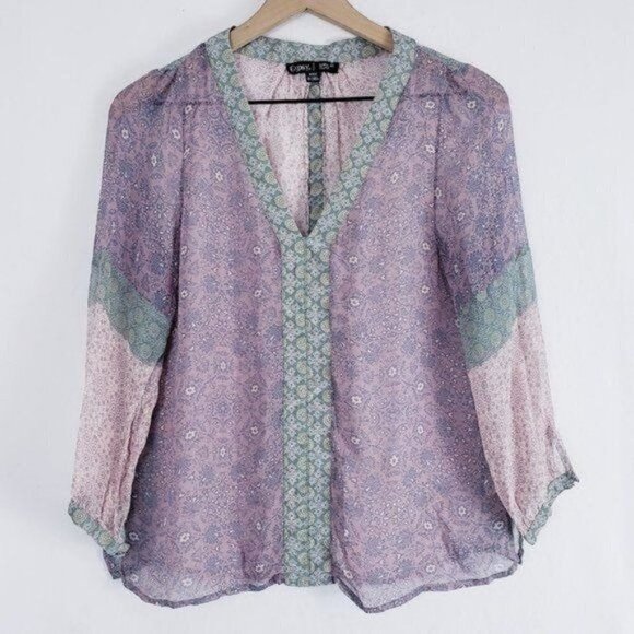 Gypsy 05‎ 100% Silk Patchwork Peasant Blouse XS - Picture 2 of 13